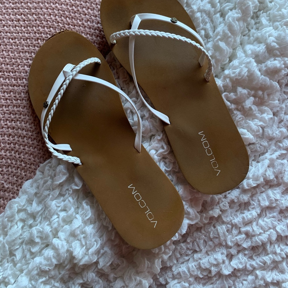 lightly worn white volcom sandals